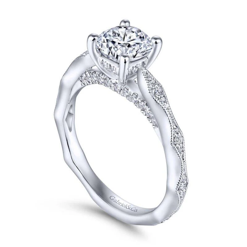 Gabriel & Co. 14k White Gold Victorian Straight Engagement Ring - Image 3