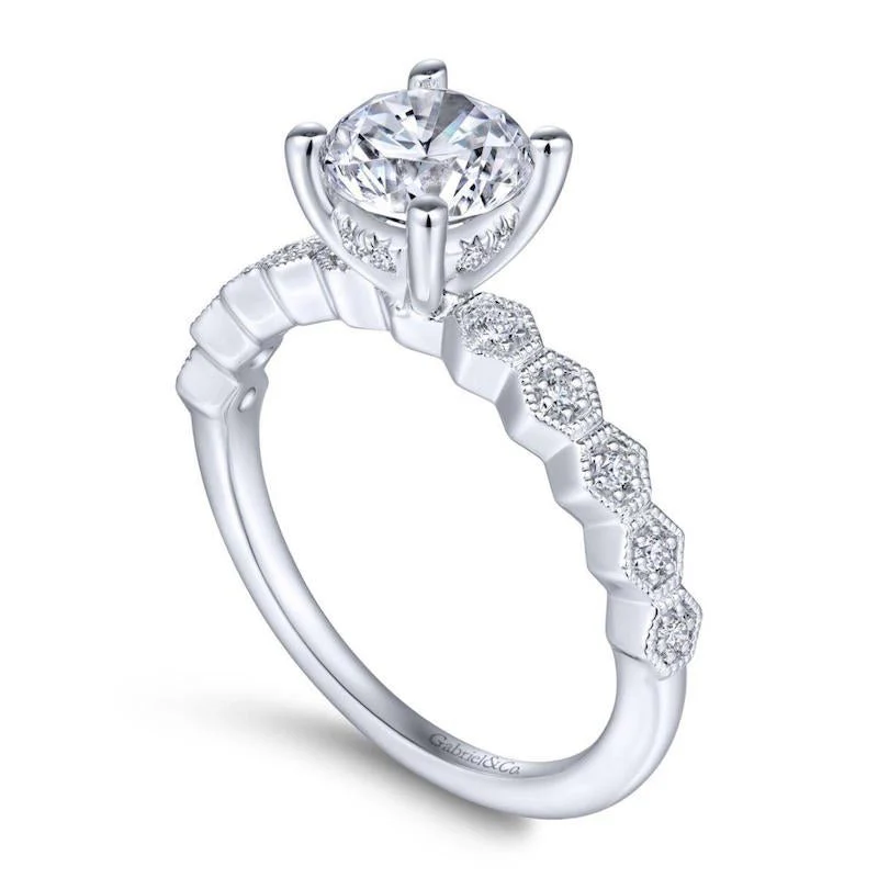 Gabriel & Co. 14k White Gold Victorian Straight Engagement Ring - Image 3