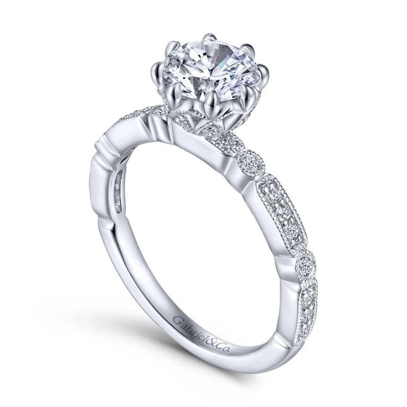 Gabriel & Co. 14k White Gold Victorian Straight Engagement Ring - Image 3