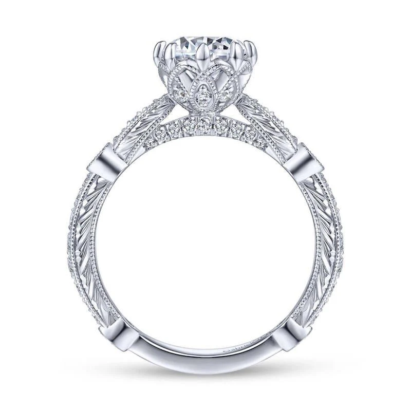 Gabriel & Co. 14k White Gold Victorian Straight Engagement Ring - Image 2
