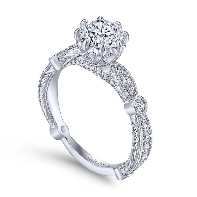 Gabriel & Co. 14k White Gold Victorian Straight Engagement Ring - Image 3