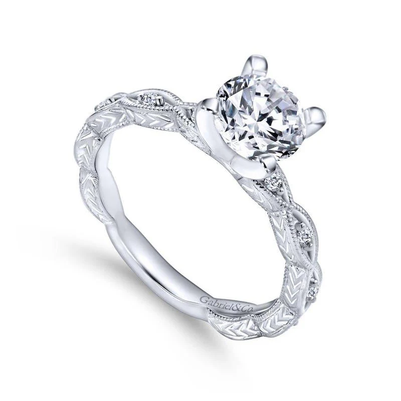 Gabriel & Co. 14k White Gold Victorian Straight Engagement Ring - Image 3