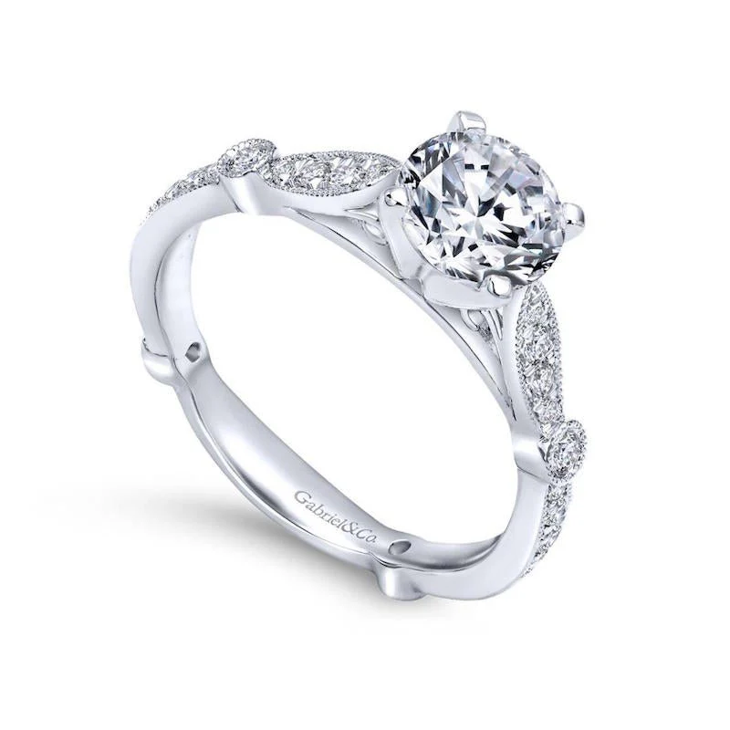Gabriel & Co. 14k White Gold Victorian Straight Engagement Ring - Image 3
