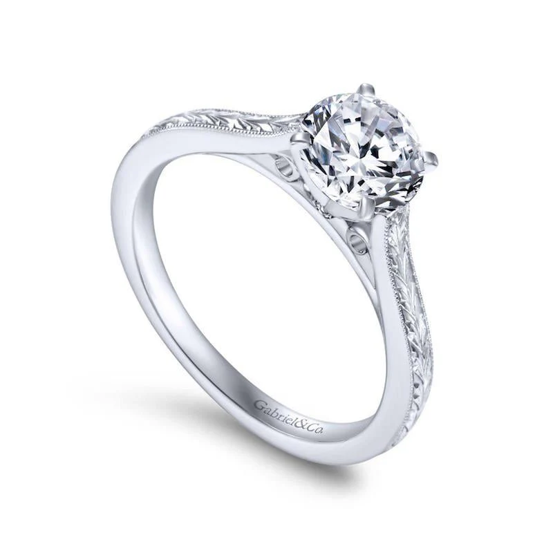 Gabriel & Co. 14k White Gold Victorian Straight Engagement Ring - Image 3