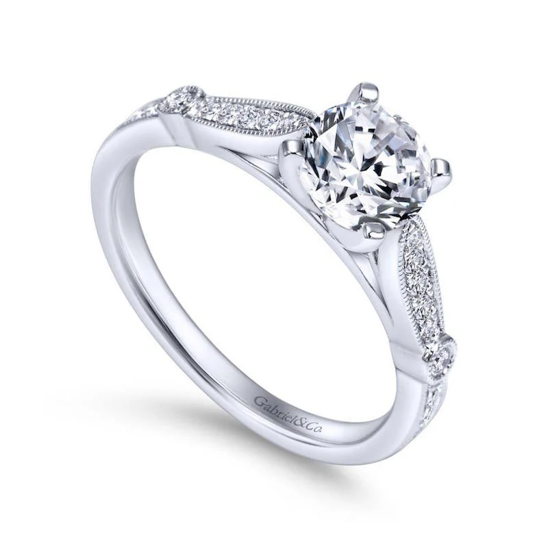 Gabriel & Co. 14k White Gold Victorian Straight Engagement Ring - Image 3