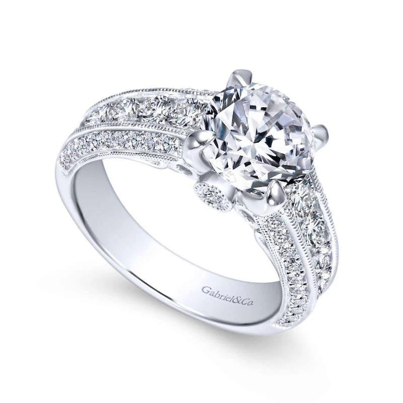 Gabriel & Co. 14k White Gold Victorian Straight Engagement Ring - Image 3