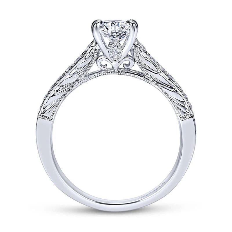 Gabriel & Co. 14k White Gold Victorian Straight Engagement Ring - Image 2