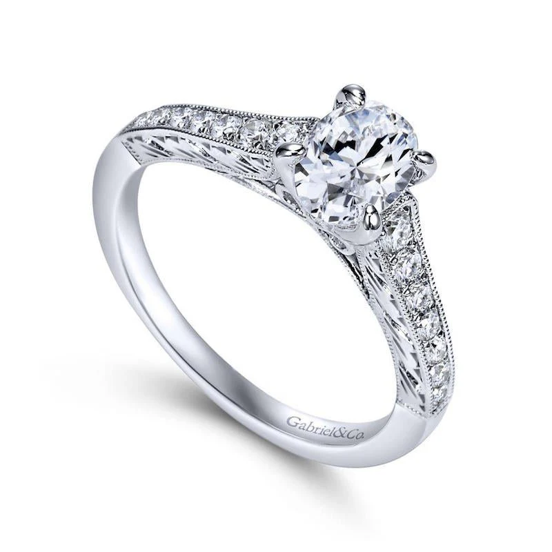 Gabriel & Co. 14k White Gold Victorian Straight Engagement Ring - Image 3