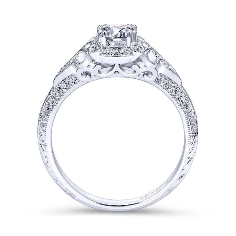 Gabriel & Co. 14k White Gold Victorian Vintage Engagement Ring - Image 2