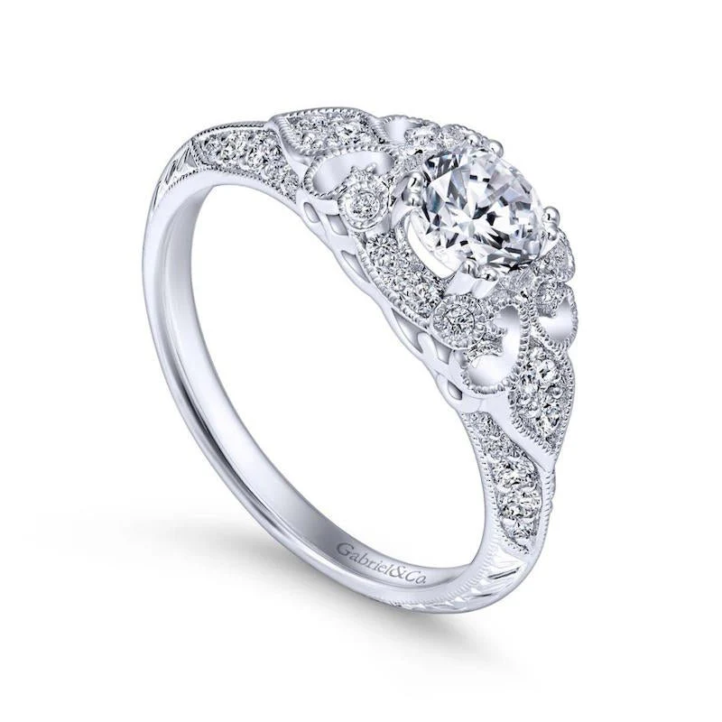 Gabriel & Co. 14k White Gold Victorian Vintage Engagement Ring - Image 3