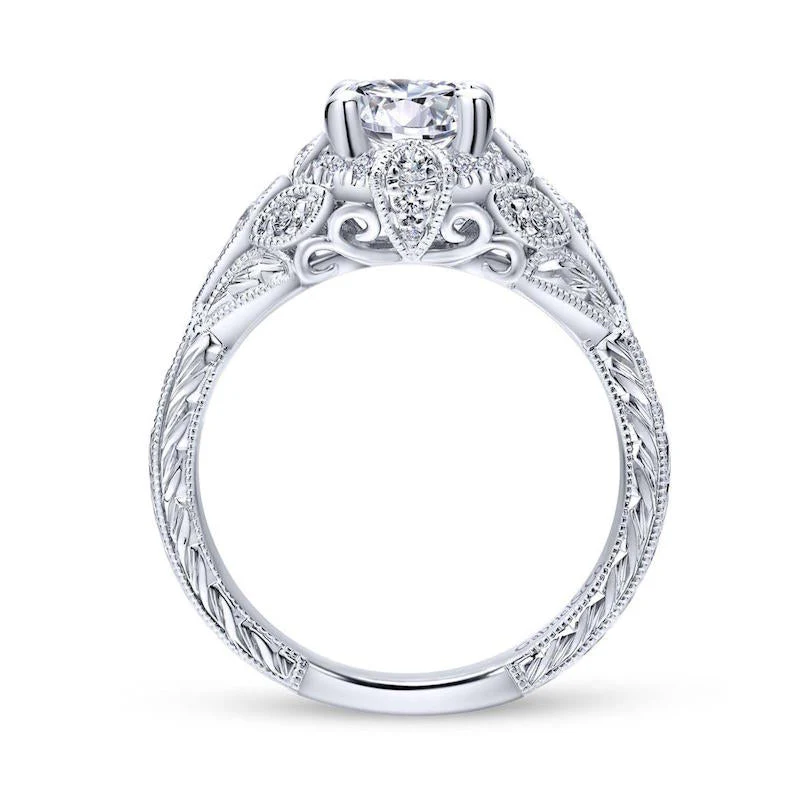 Gabriel & Co. 14k White Gold Victorian Vintage Engagement Ring - Image 2