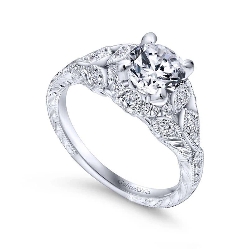 Gabriel & Co. 14k White Gold Victorian Vintage Engagement Ring - Image 3