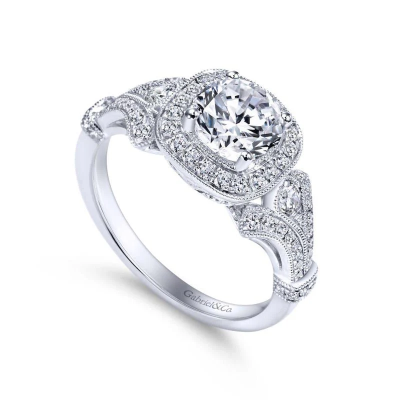 Gabriel & Co. 14k White Gold Victorian Vintage Engagement Ring - Image 3