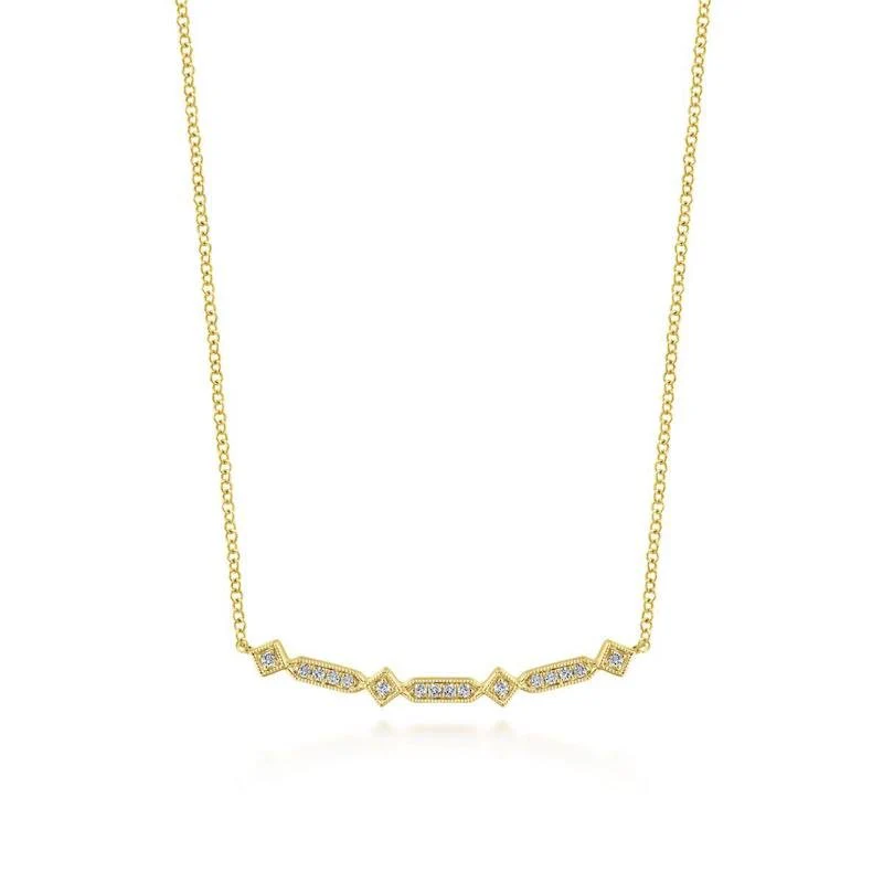 Gabriel & Co. 14k Yellow Gold Art Moderne Diamond Bar Necklace