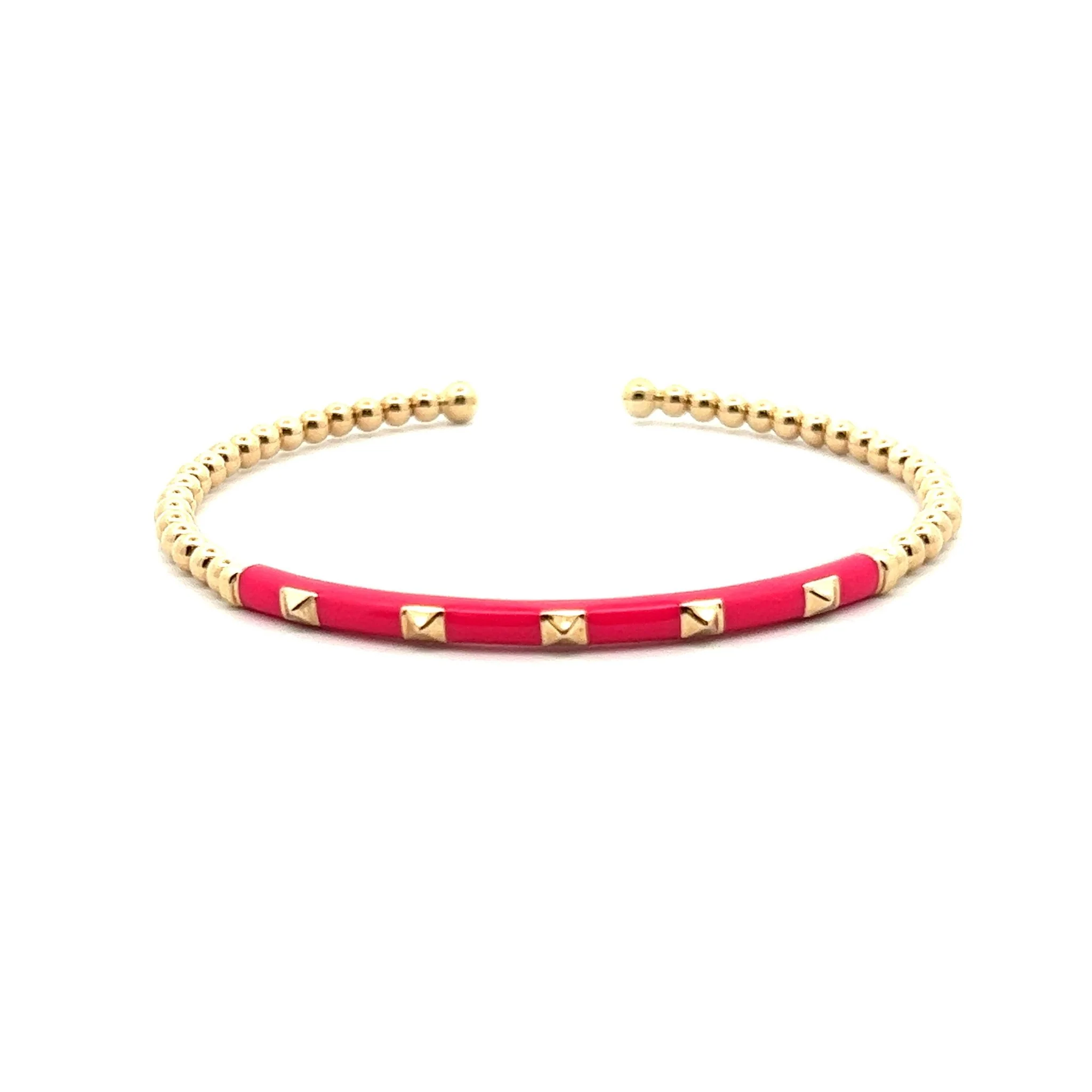 Gabriel & Co. 14k Yellow Gold Bujukan Bangle Bracelet with Pink Enamel