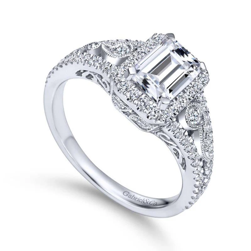Gabriel & Co. 18K White Gold Contemporary Halo Engagement Ring - Image 3