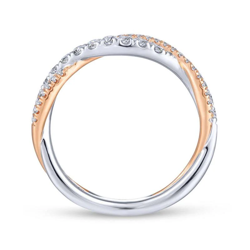 Gabriel & Co. Two Tone 14k Gold Contemporary Curved Wedding Band - Image 2