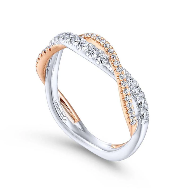 Gabriel & Co. Two Tone 14k Gold Contemporary Curved Wedding Band - Image 3