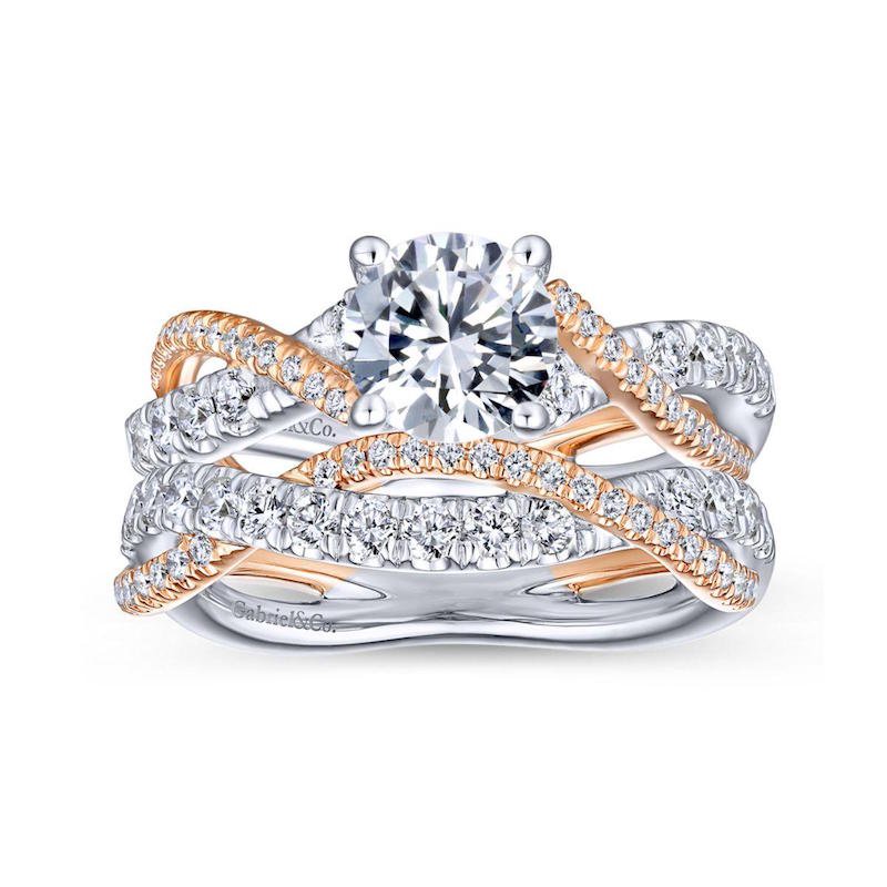 Gabriel & Co. Two Tone 14k Gold Contemporary Curved Wedding Band - Image 4