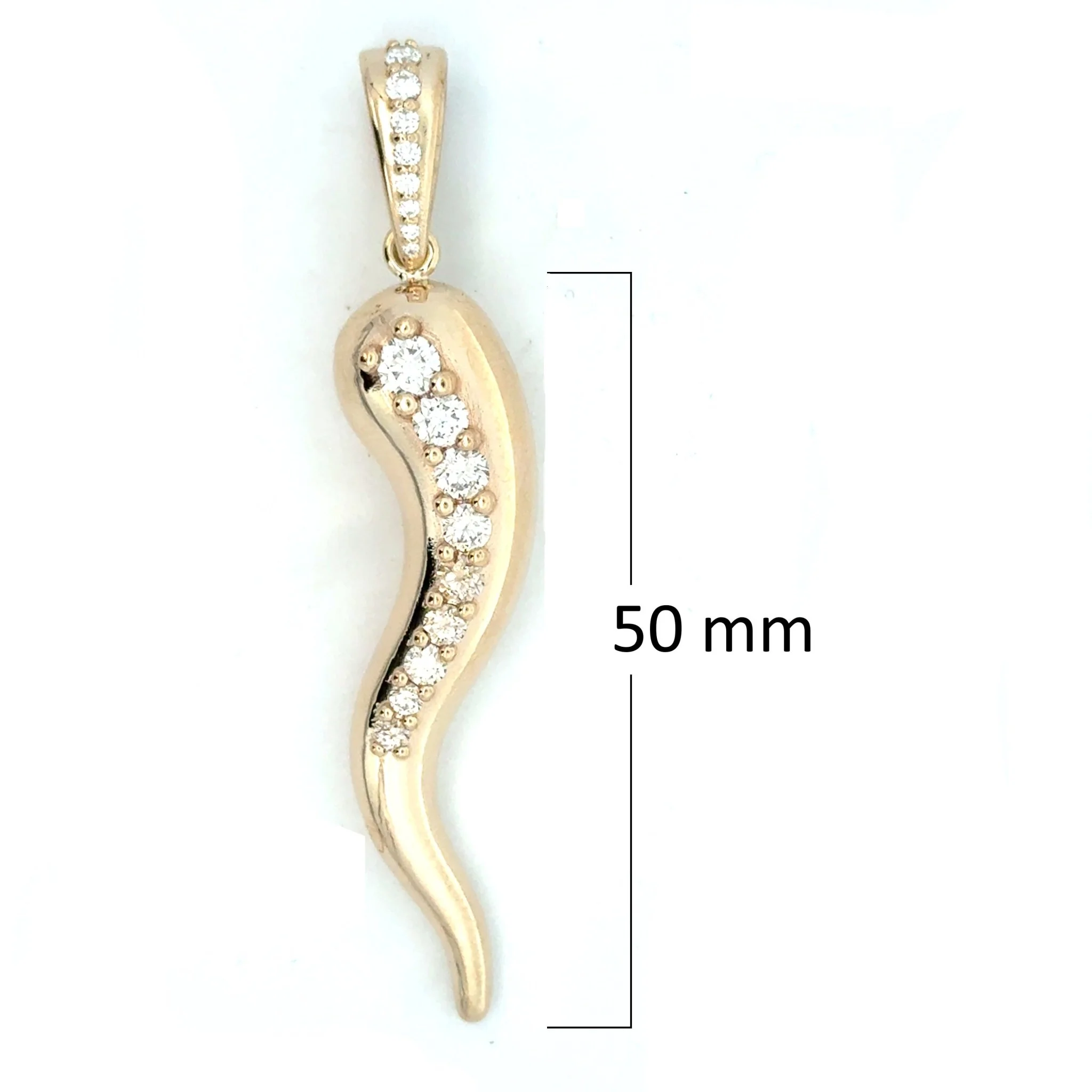 Large Diamond Horn Pendant 50mm 14 Karat Yellow Gold