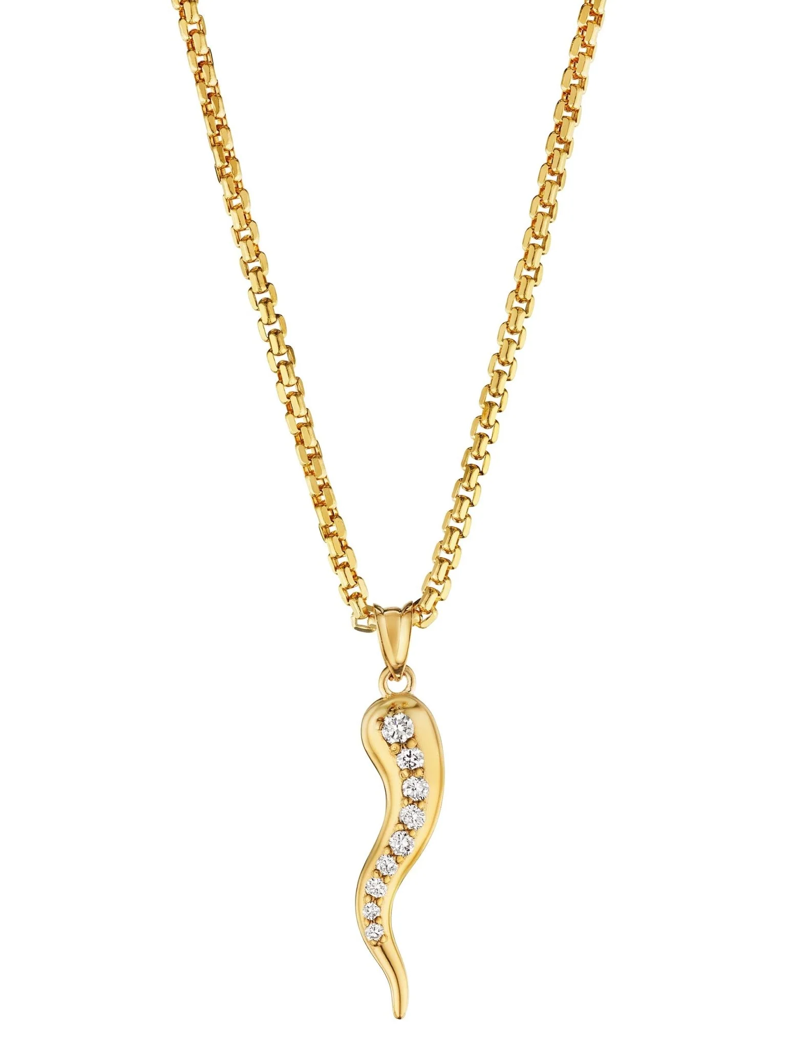 Large Diamond Horn Pendant 50mm 14 Karat Yellow Gold - Image 10