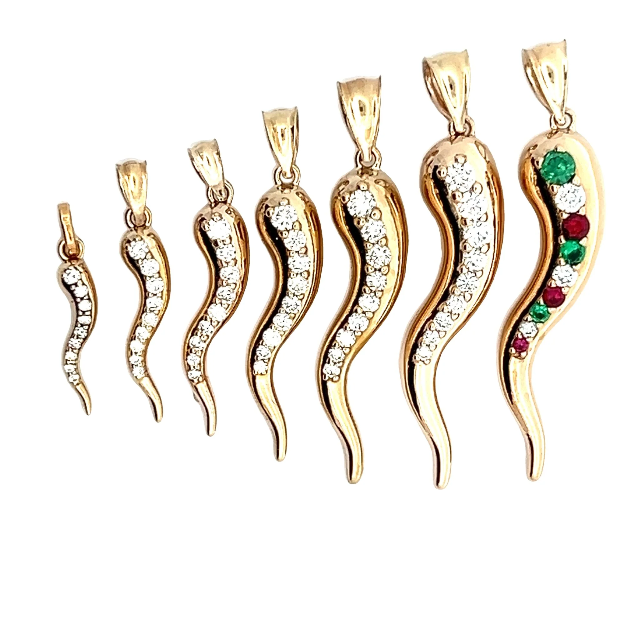 Large Diamond Horn Pendant 50mm 14 Karat Yellow Gold - Image 4