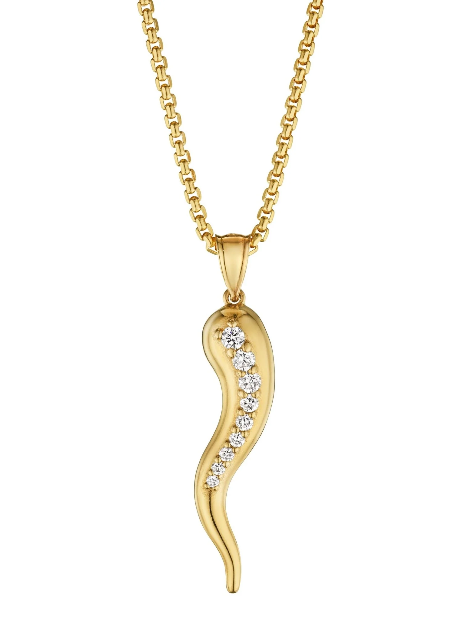 Large Diamond Horn Pendant 50mm 14 Karat Yellow Gold - Image 5