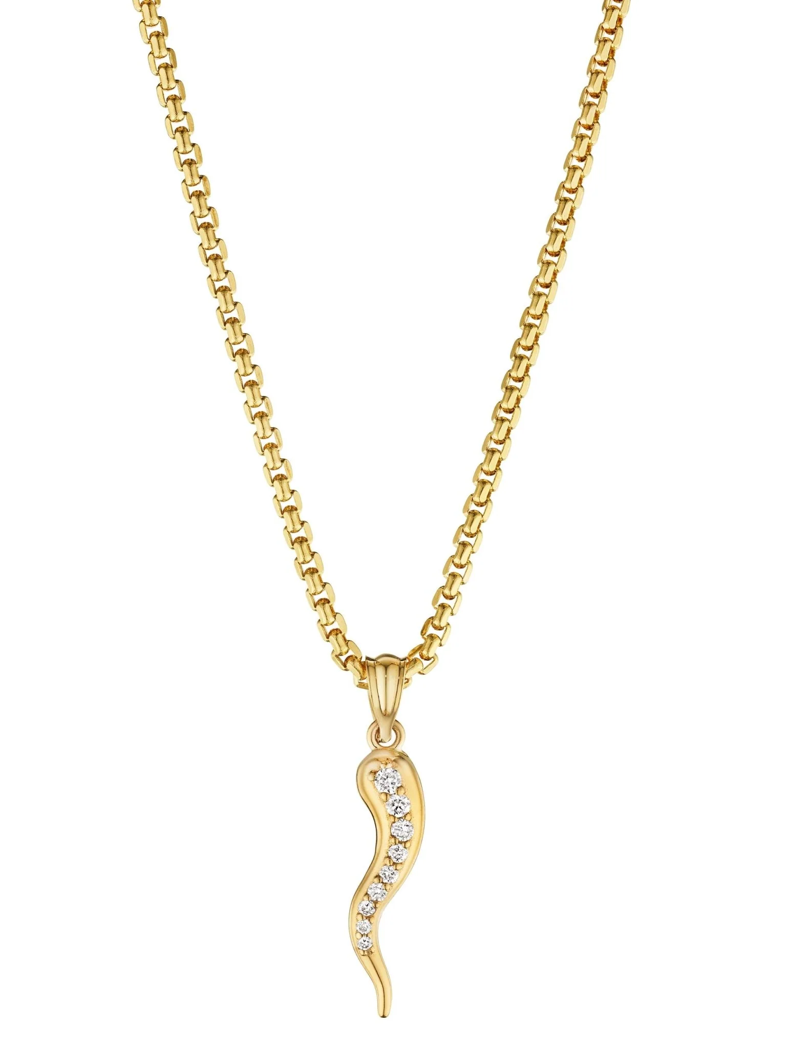 Large Diamond Horn Pendant 50mm 14 Karat Yellow Gold - Image 8
