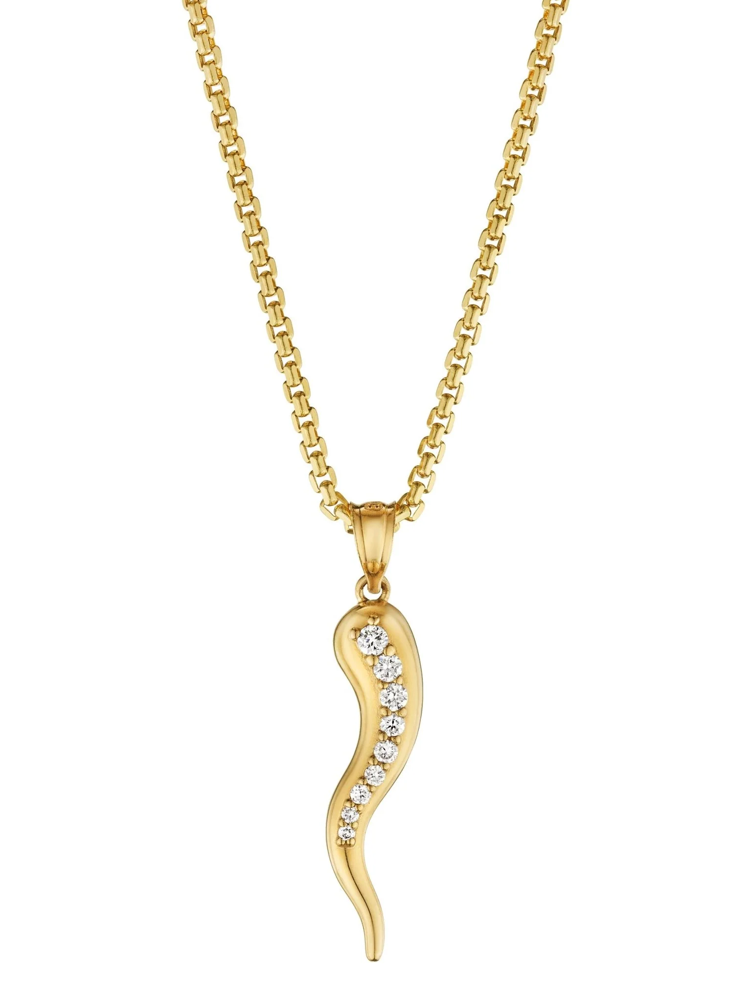 Large Diamond Horn Pendant 50mm 14 Karat Yellow Gold - Image 9