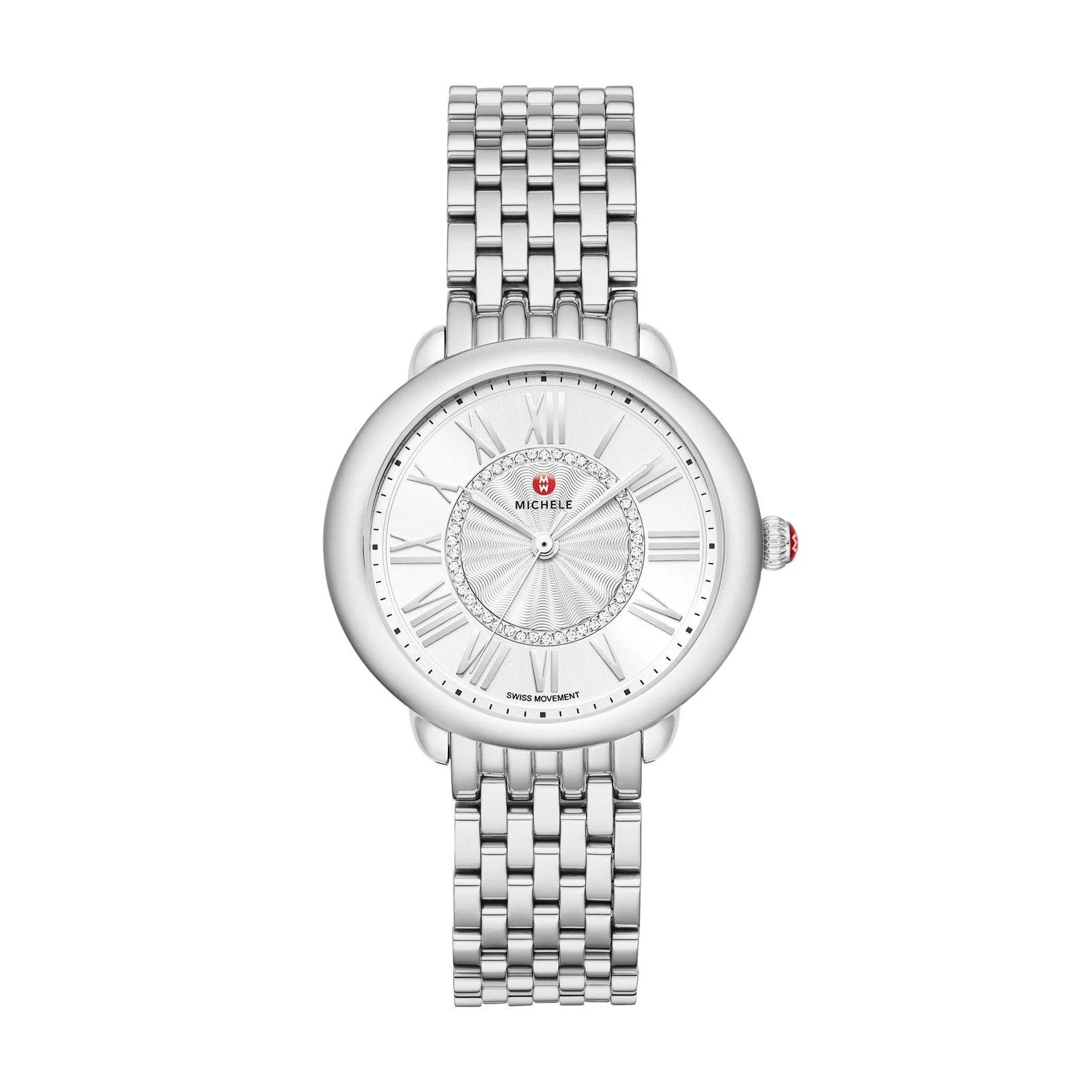 Michele Serein Mid Steel Diamond Dial Watch