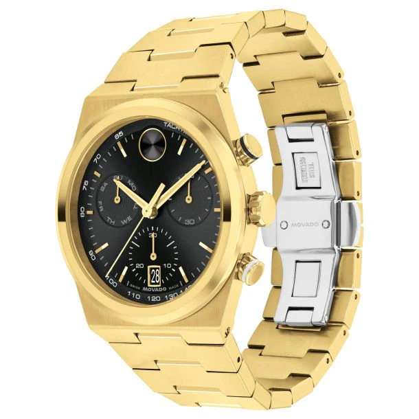 Movado Bold Quest Chronograph Black Dial Gold-Tone Stainless Steel Bracelet Watch 42mm - 3601198 - Image 2