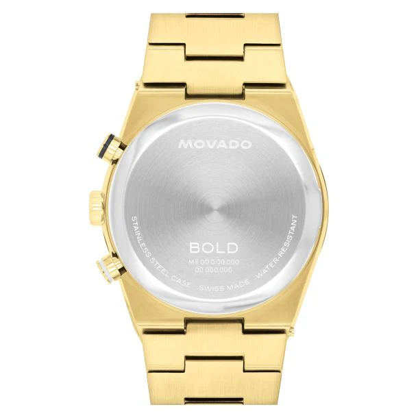 Movado Bold Quest Chronograph Black Dial Gold-Tone Stainless Steel Bracelet Watch 42mm - 3601198 - Image 3