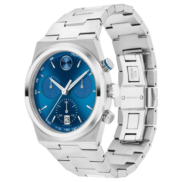 Movado Bold Quest Chronograph Blue Dial Stainless Steel Bracelet Watch 42mm - 3601199 - Image 2