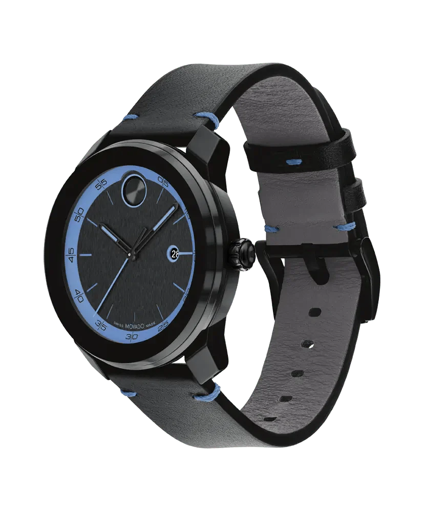 Movado BOLD TR90 Black / Blue  Dial Black Leather Strap Watch 42mm - 3601111 - Image 2