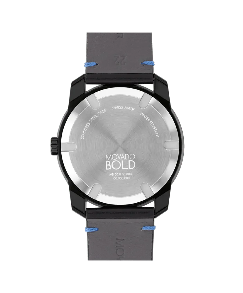 Movado BOLD TR90 Black / Blue  Dial Black Leather Strap Watch 42mm - 3601111 - Image 4