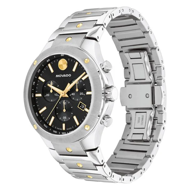 Movado SE Chronograph Black Dial Two-Tone Bracelet Watch 42mm - 0607972 - Image 3
