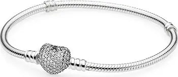 Pandora Moments Pave Heart Clasp Snake Chain Bracelet Clear CZ / 590727CZ