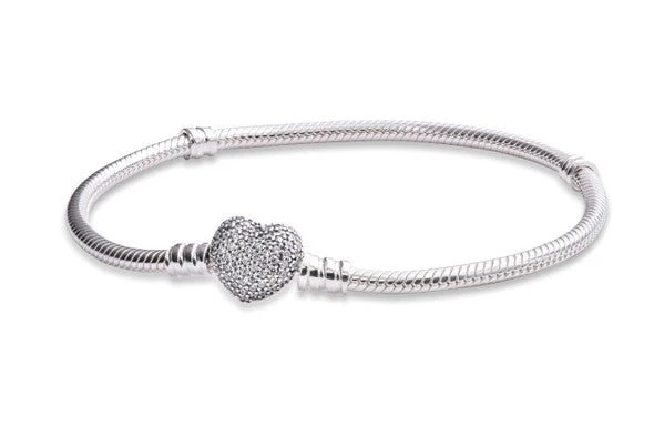 Pandora Moments Pave Heart Clasp Snake Chain Bracelet Clear CZ / 590727CZ - Image 2