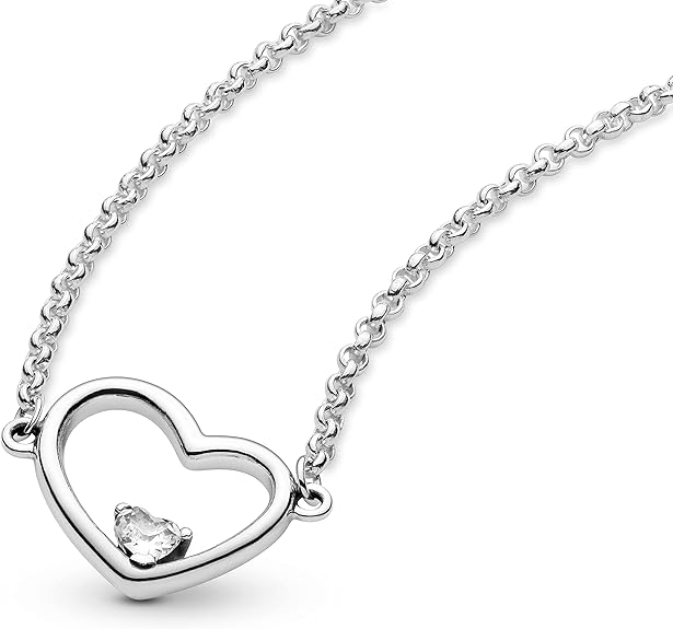Pandora Asymmetrical Heart Silver Collier With Clear Cubic Zirconia , 397797Cz-45