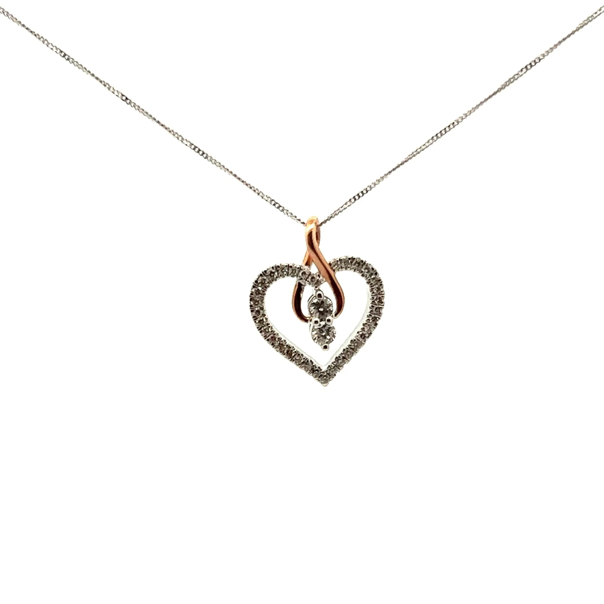 White and Rose Gold Diamond Heart Necklace