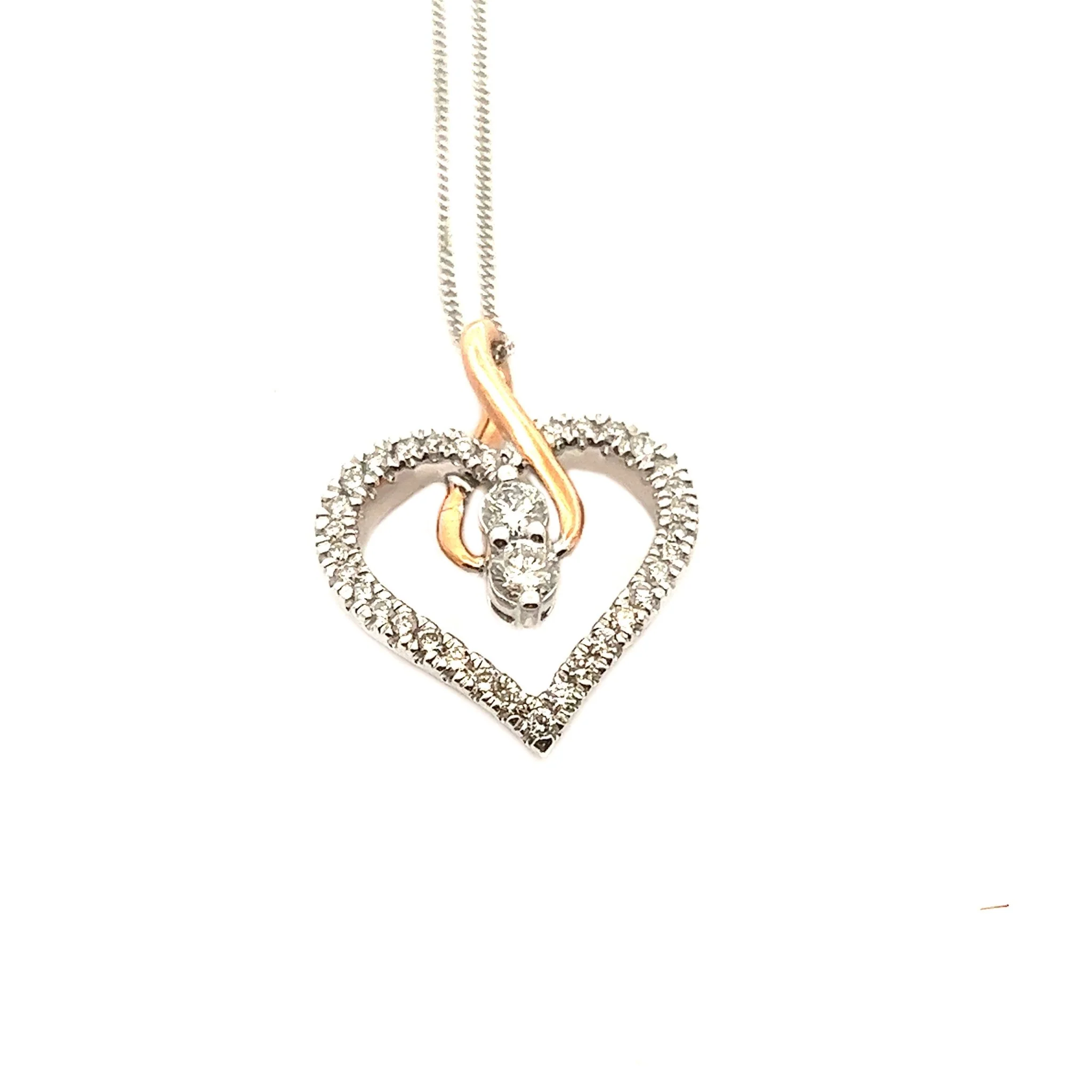 White and Rose Gold Diamond Heart Necklace - Image 2